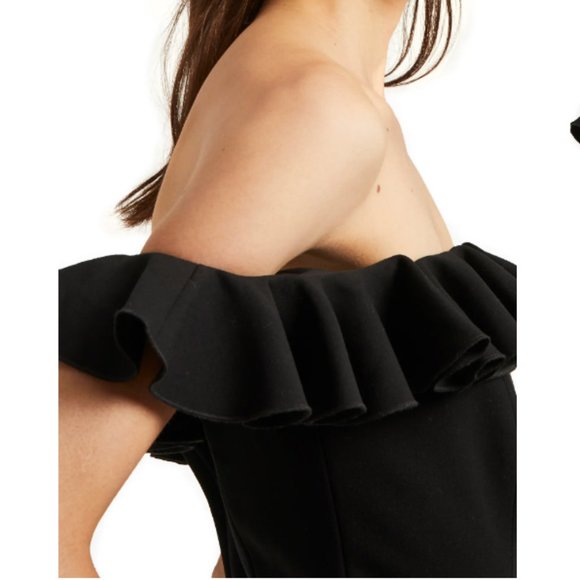 Black Whisper Light Off the Shoulder Ruffle Minidress - Picture 4 of 5